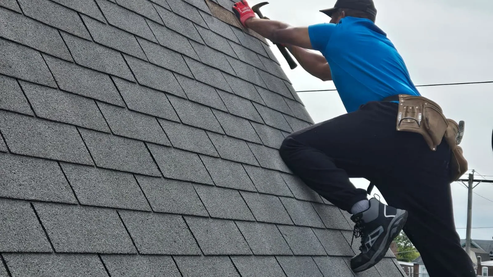 Residential roofing work in progress on a Philadelphia-area home